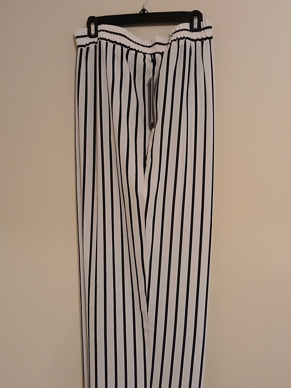 NY Clothing Company Striped Wide-Leg Drawstring Pants - White/Black